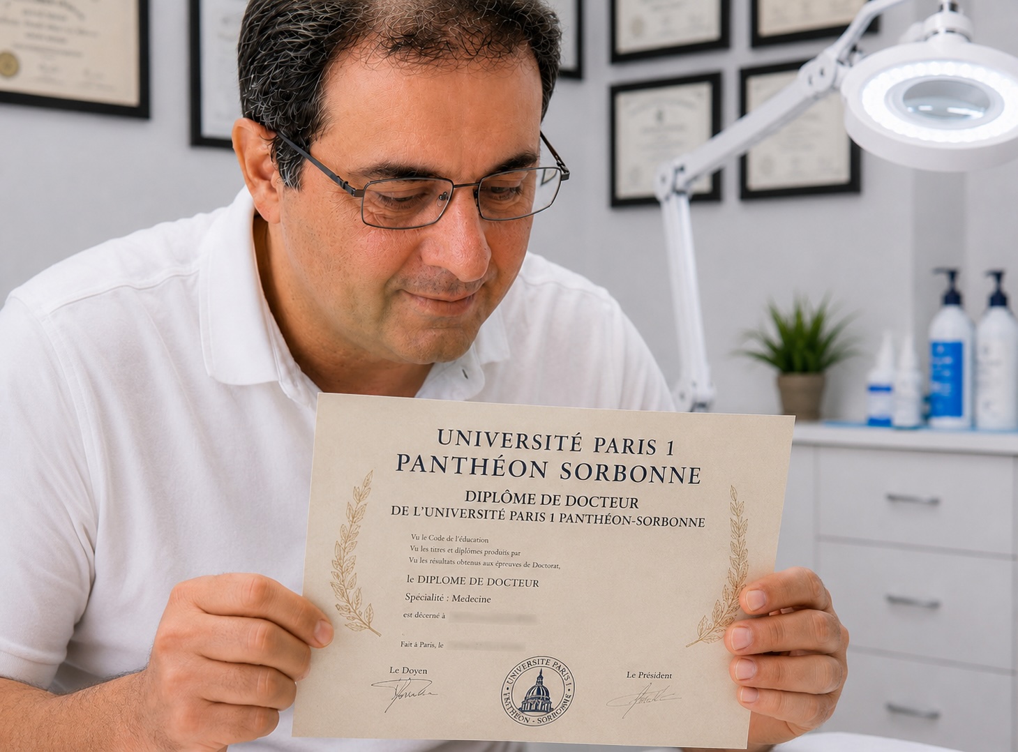 Dr. Abbaspour mit Diplom als fachlicher Nachweis für ästhetische Dermatologie und Lasermedizin