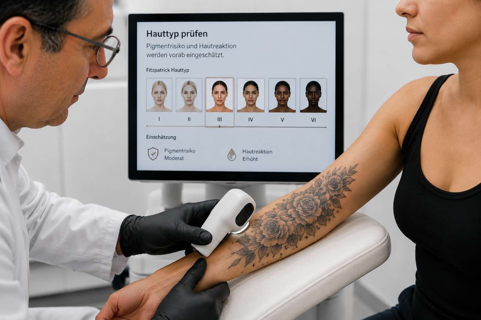 Hauttyp prüfen vor einer Tattooentfernung mit Laser in Hanau
