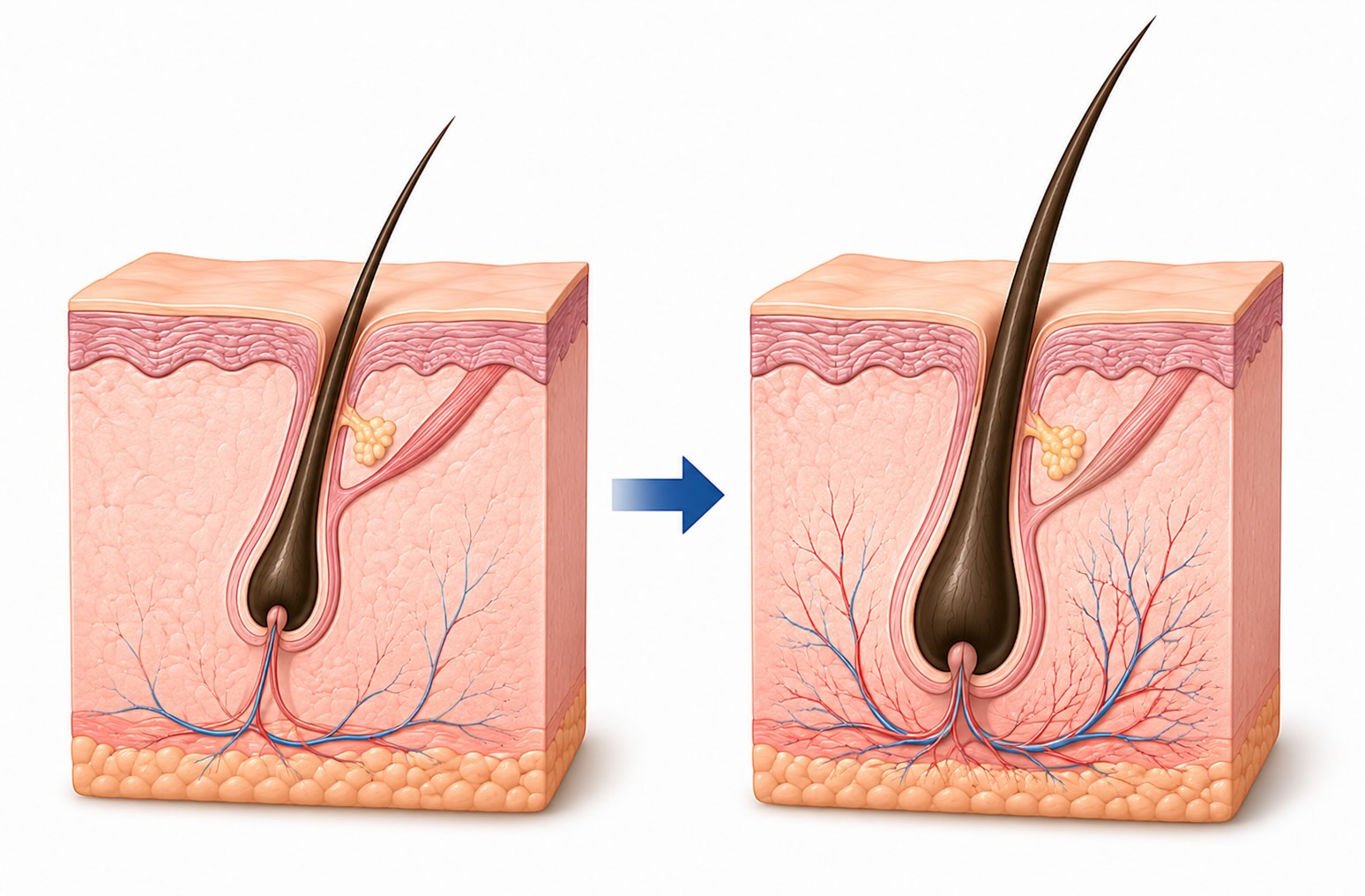 Schematische Darstellung verbesserter Follikelversorgung bei Low-Level-Lasertherapie