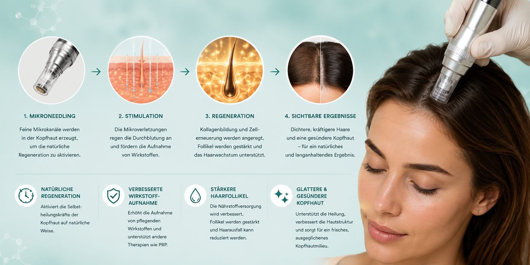 Microneedling der Kopfhaut zur biologischen Stimulation bei Haarausfall